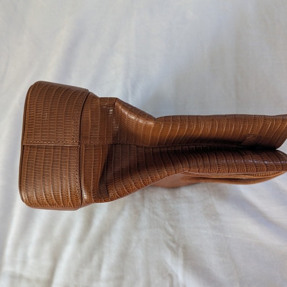 Vtg Ann Taylor Brown Cognac Embossed Leather Satchel Bag Structured Work Tote - Picture 5 of 11